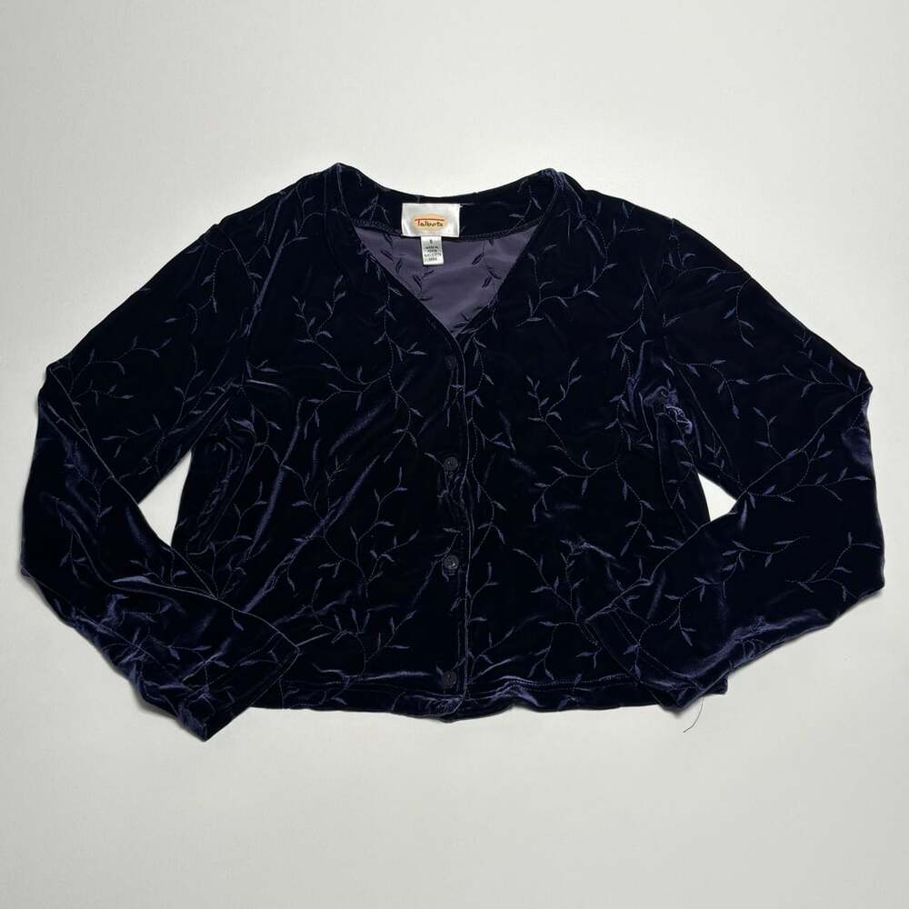 Womens Button up Talbots Velvet Cardigan Size S Blue Leaf